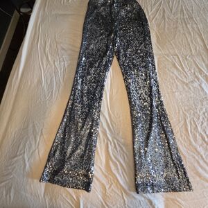 Steve Madden Glittering Silver Flare Pants